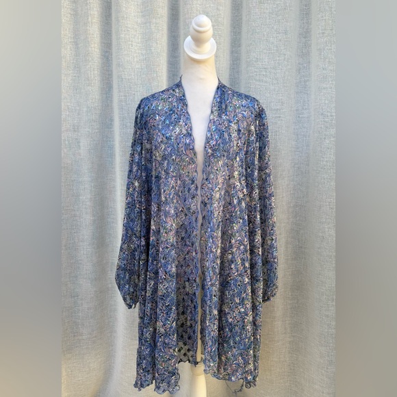 Vintage Long sleeve open light blue purple cover up cardigan blouse - Picture 6 of 16